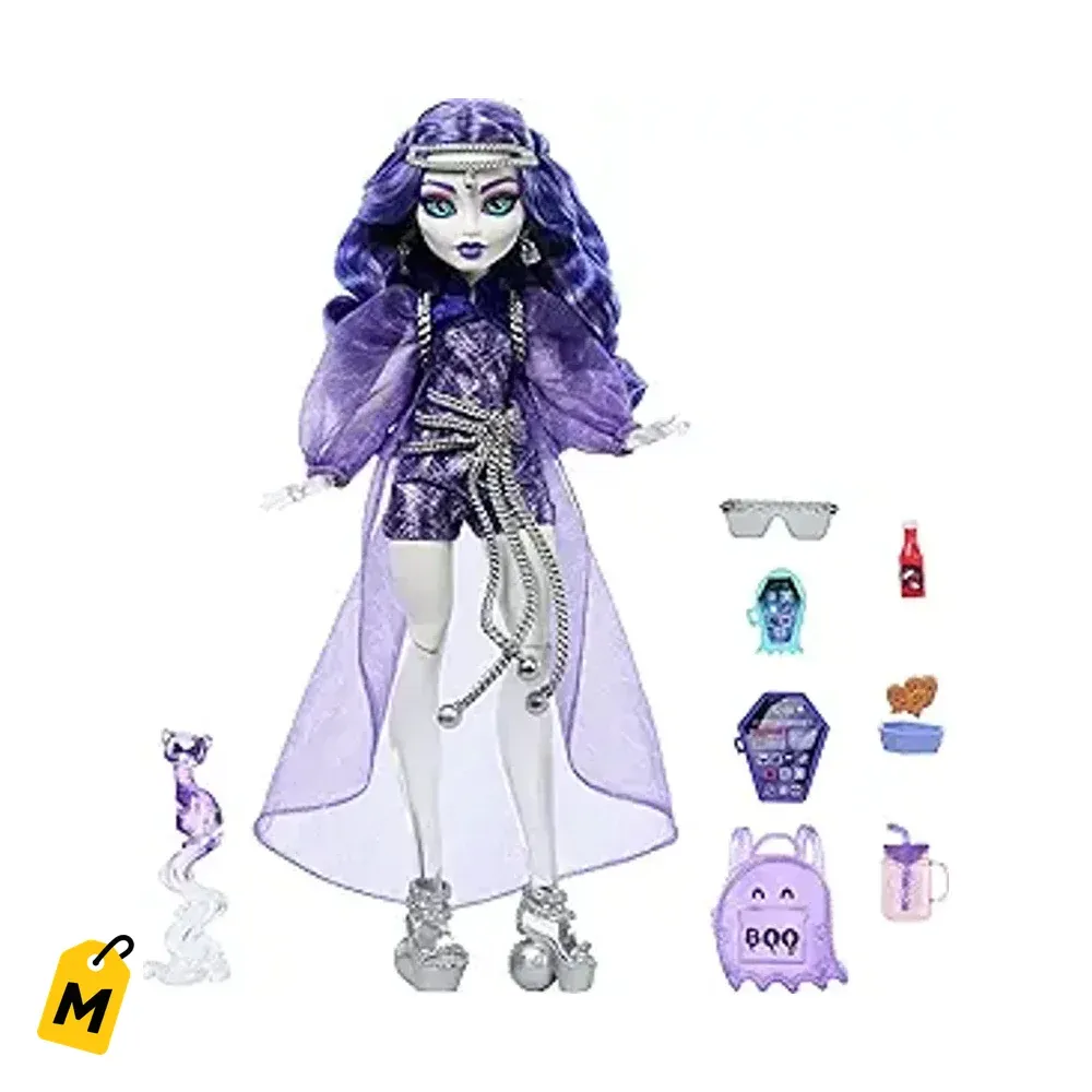 Muneca Monster High Spectra Vondergeist con mascota Rhuen y accesorios chulos