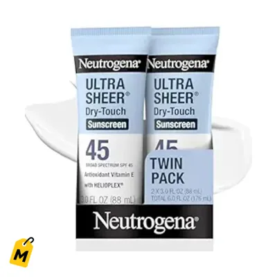 Neutrogena Protector Solar SPF 45 Seco al Tacto 2x3oz | Ligero, Resistente al Agua
