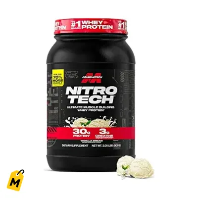 Nitro-Tech Vainilla 2.2LB - Proteina Whey, Creatina y BCAA pa' Musculos Fuertes