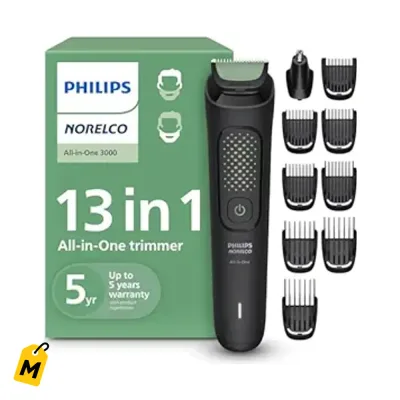 Norelco Trimmer 13 en 1 Multi-Uso: Barba, Pelo y Mas. Cuchillas Suaves, 9 Largos