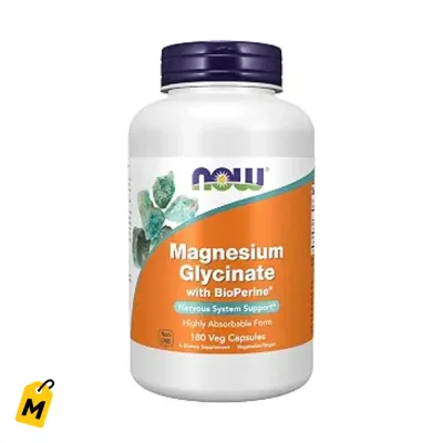 NOW Magnesio Glicinato con BioPerine 180 Capsulas Veganas Absorcion Superior