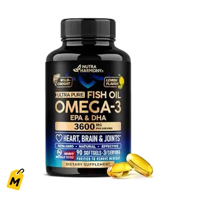 Omega 3 Aceite de Pescado 3600mg - Corazon Cerebro Articulaciones - 90 Capsulas Limon
