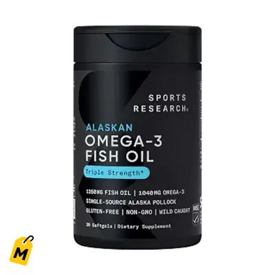 Omega-3 Sports Research 1250mg - 30 Capsulas | Salud Corazon y Cerebro | Sin Sabor a Pesca