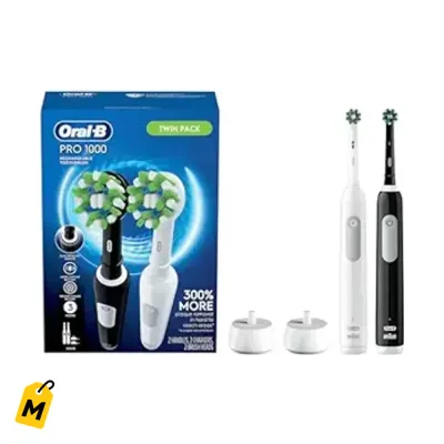 Oral-B Pro 1000 CrossAction Pack 2 Cepillos Electricos Negro y Blanco