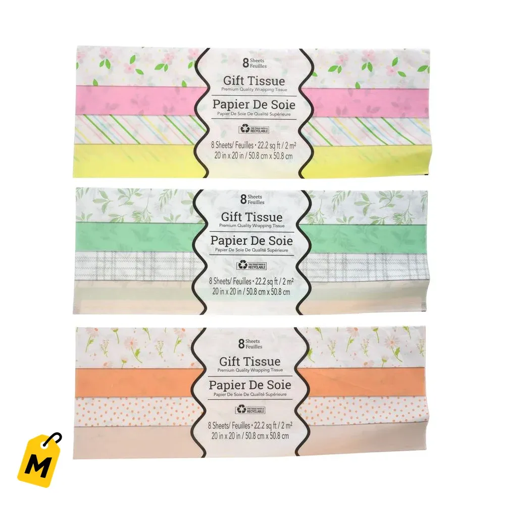 Papel de Seda de Colores y Estampados Pa Regalos 8 Hojas Paquete