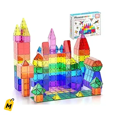 PicassoTiles 60 Piezas Bloques Magneticos 3D Juega y Aprende STEM Ninos