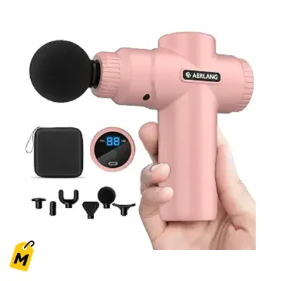 Pistola Masaje AERLANG Rosada Portatil - Alivio Muscular Profundo y Pa Relajarte