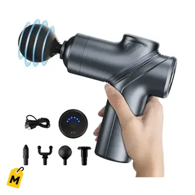 Pistola Masaje Profundo Silenciosa y Portatil 4 Cabezas Alivio Muscular Total