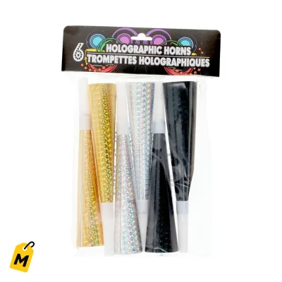Pitos Pa Fiestas Holograficos - Caja con 4 Paquetes de 6
