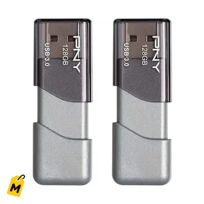 PNY 128GB Turbo Attache 3 USB 3.0 Flash Drive x2 - Paquete Duro