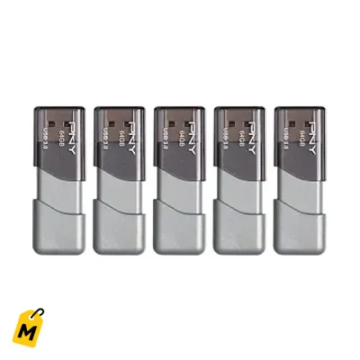 PNY USB 3.0 Turbo Attache 3 de 64GB Plata - Pack de 5 para tus archivos