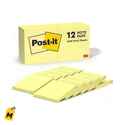 Post-it Notas, 12 Pads Pegajosos 3x3, Facil de Reposicionar, Pa la Oficina y Escuela, Amar