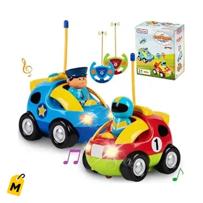 PREXTEX 2 Carritos Control Remoto Ninos Policia y Carrera Pa Correr Juntos