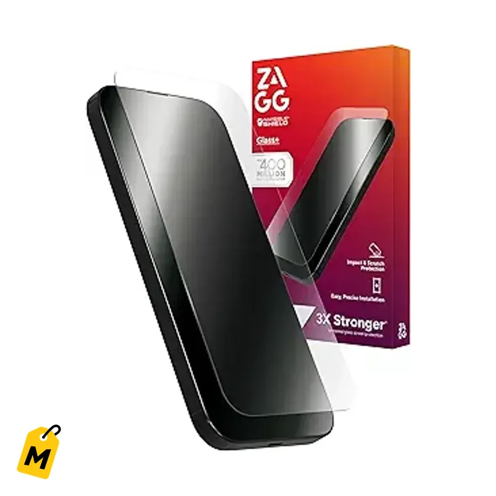Protector Pantalla ZAGG Glass+ iPhone 16/15 - 3X Mas Duro, Anti-Rallazos, Facil Poner