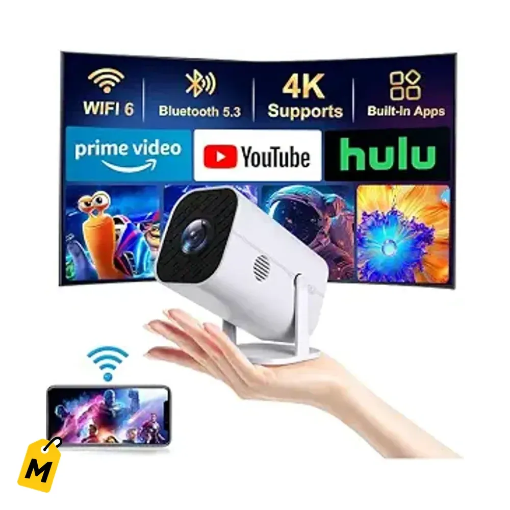 Proyector Mini YGSKK Wifi Bluetooth 1080P Apps Enfoque Electrico Rotacion 210