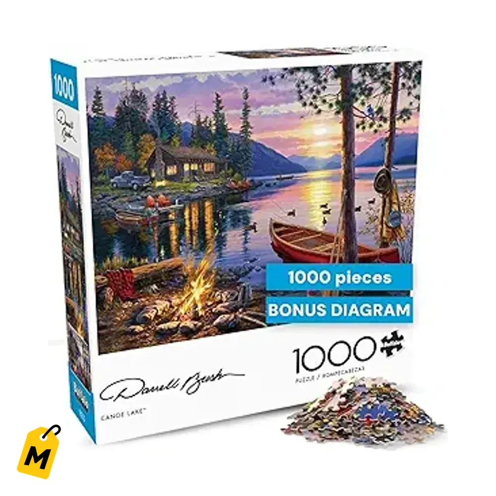 Puzzle Lago Canoa 1000 Piezas Adultos - Puesta de Sol Cabana - Buffalo Games