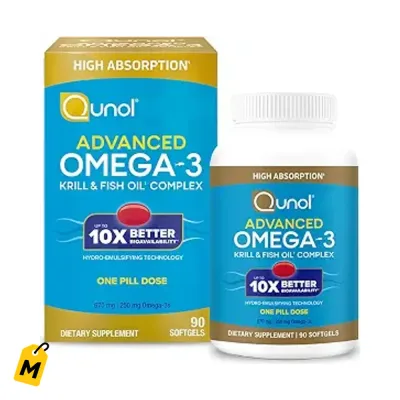 Qunol Omega-3 Avanzado Krill y Pescado 90 capsulas | 10x Mejor Absorcion para Corazon Cere
