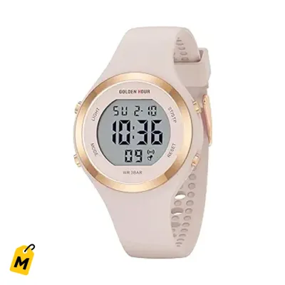 Reloj GOLDEN HOUR Digital Cronografo Mujer Deportivo Correa Silicon Resiste Agua