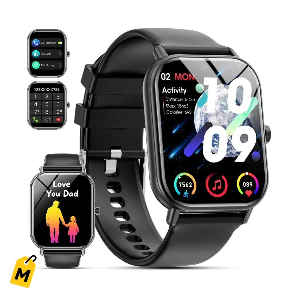 Reloj Smart Unisex 1.85in pa Android iPhone Llamadas 120 Deportes Resistente Agua Negro
