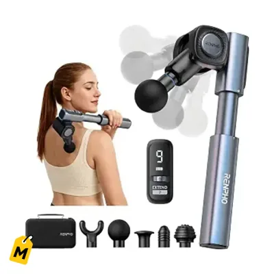 RENPHO Pistola Masaje 2 en 1 Plegable Mango Extensible Alivio Profundo To El Cuerpo