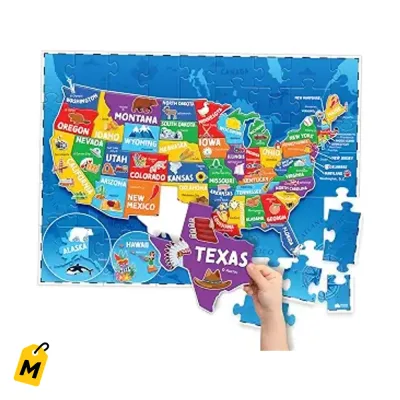 Rompecabezas USA pa Ninos - Mapa 70 Piezas con Estados y Capitales - Juguete Educativo