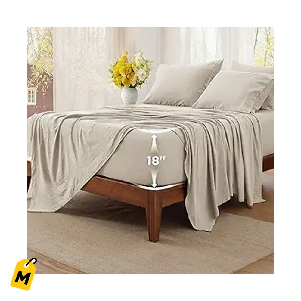 Sabanas King Bedsure 6 Pzas Bolsillo Profundo Suavecitas Frescas Lujo Hotel