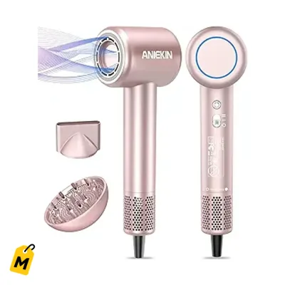 Secador ANIEKIN Ultra Rapido Pelo Liso y Rizado Sin Frizz
