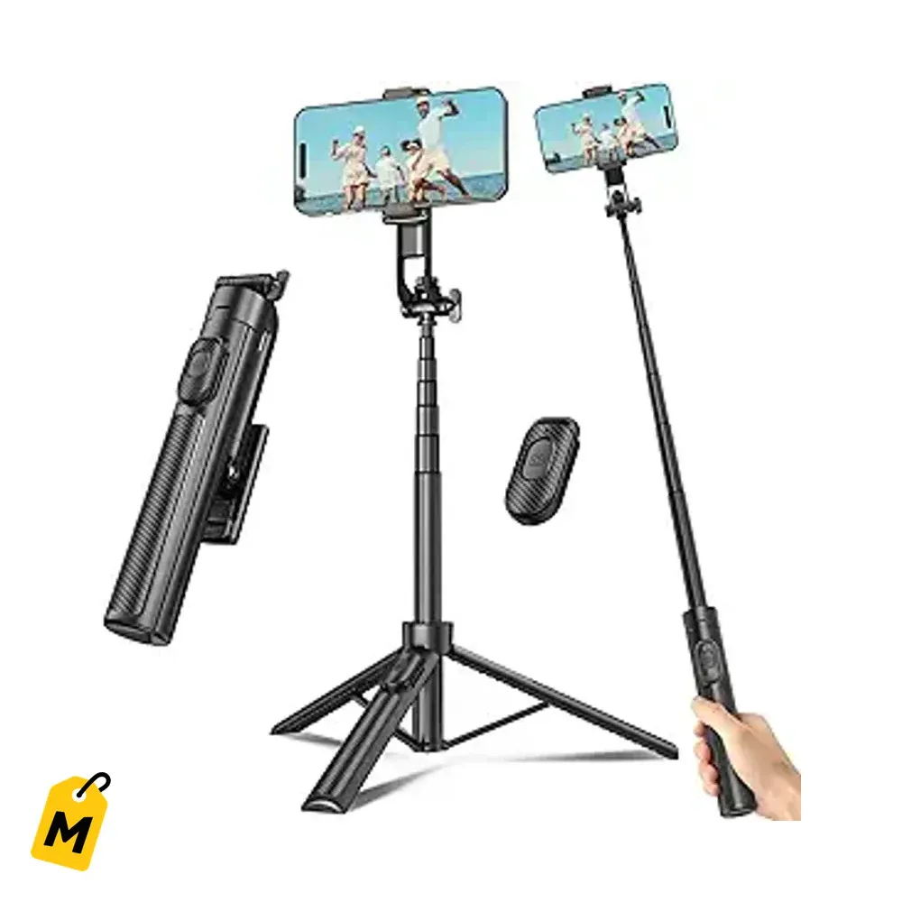 Selfie Stick Tripode para Celular y Camara con Control Remoto Extensible Negro