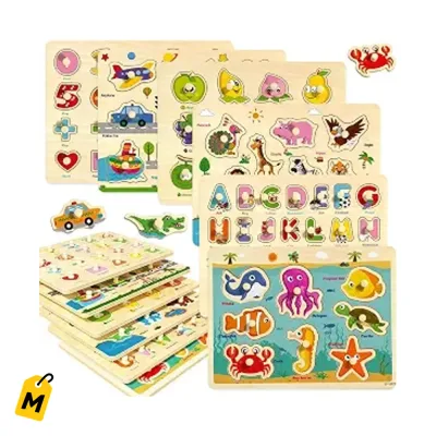 Set 6 Rompecabezas de Madera Montessori para Ninos 1-5 Anos - Aprende Jugando