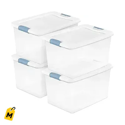 Set de 4 Contenedores Sterilite Grandes Transparentes con Tapa Blanca - Para Organizar