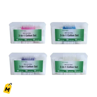 Set de Algodon 3 en 1 con Hisopos Colores Surtidos Pa Tu Cuidado Diario