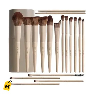 Set de Brochas BS-MALL 18 PCS con Estuche de Viaje - Maquillaje Pro y Suave