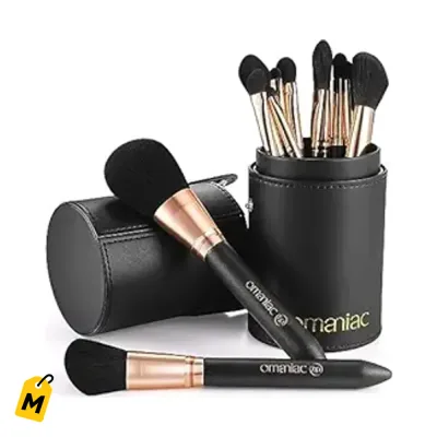 Set de Brochas OMANIAC Pro 12pcs Mango Perla y Estuche Viaje Negro