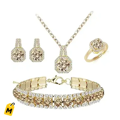 Set de Joyas 4 Piezas Zirconia Cubica para Novias y Damas Brillo Espectacular