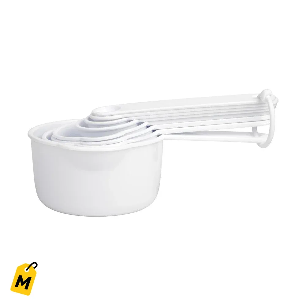 Set de Tazas y Cucharas Medidoras Blancas de Plastico pa tu Cocina