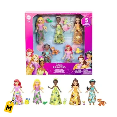 Set Mattel Princesas Disney y Amigos: 5 Munecas Articuladas y 5 Figuras