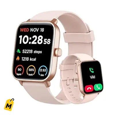 Smartwatch Gydom para mujer. Alexa, llamadas, ejercicio y salud. Android/iPhone. Rosado
