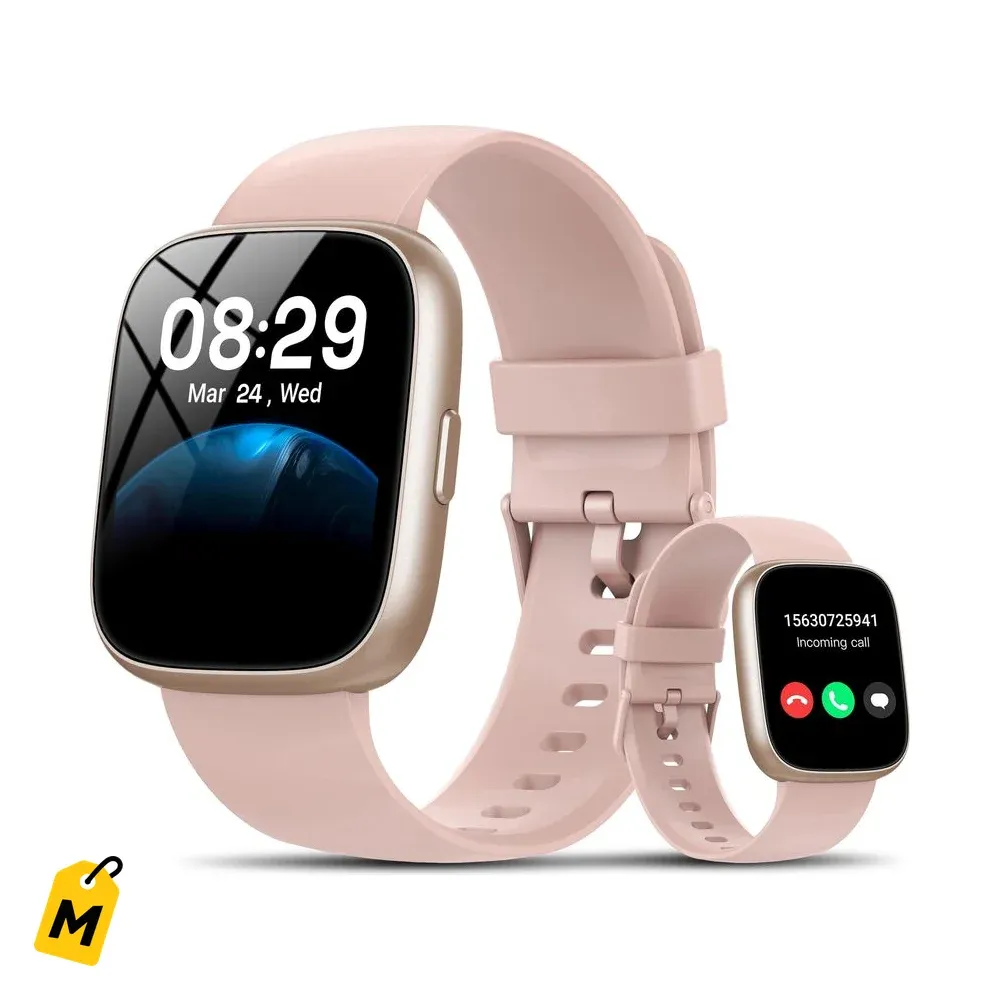 Smartwatch pa Android y iPhone con Alexa, Llamadas, 120+ Deportes y Pantalla HD. Rosado.