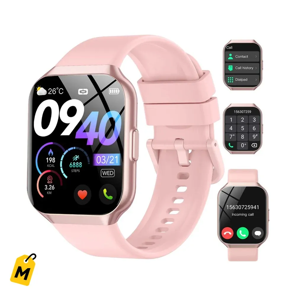 Smartwatch Rosado 1.96in pa Android y iPhone. Con Llamadas, Deportes y es a prueba de agua
