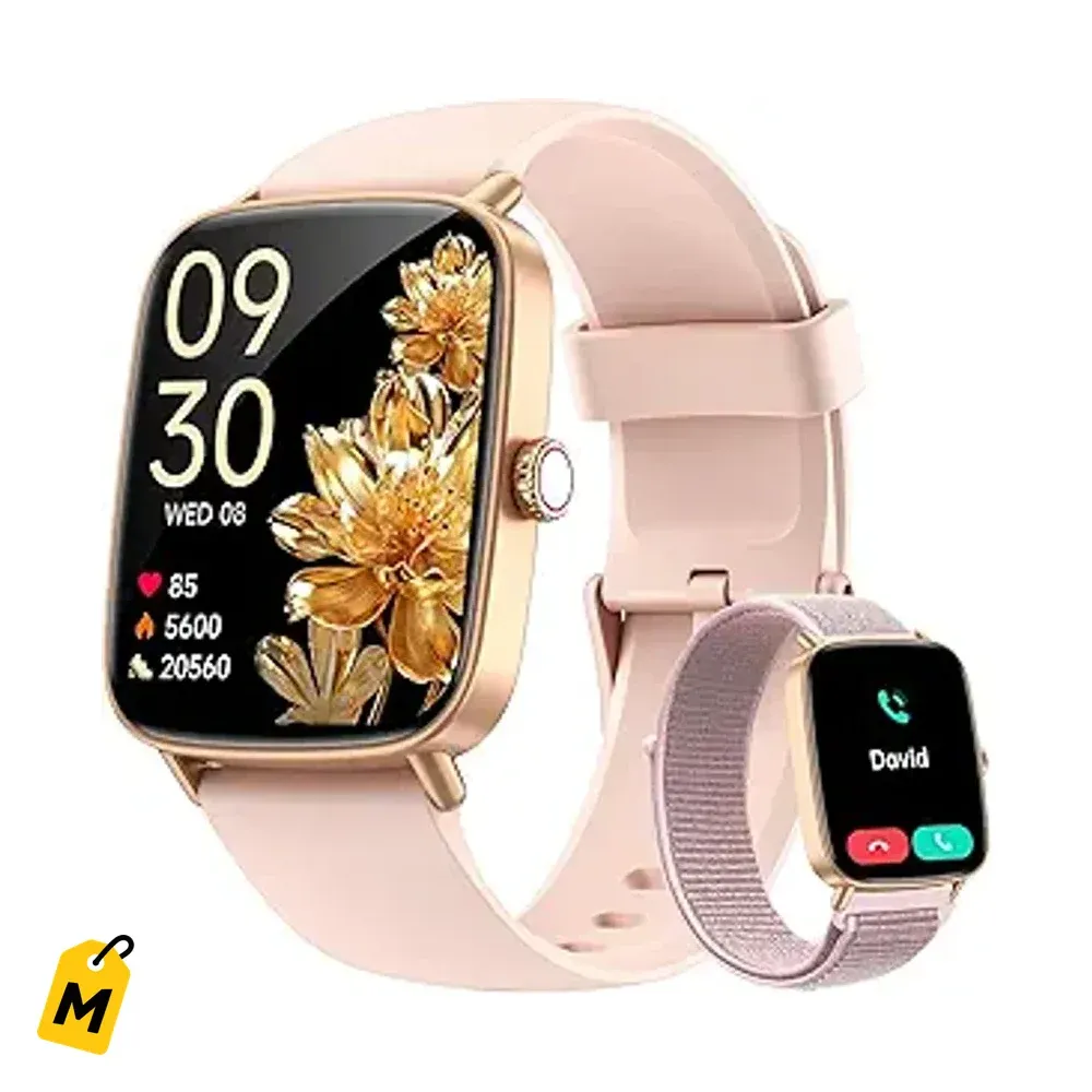 Smartwatch Tensky pa Mujer: Llamadas, Salud, Deportes, IP68, Pantalla HD y 2 Correas