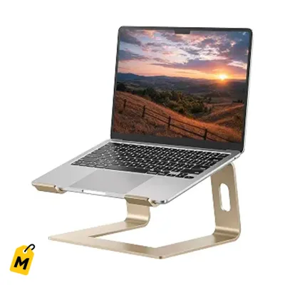 SOUNDANCE Base de Aluminio Oro pa Laptop. Ergonomica, eleva tu notebook 10-15.6 pulgadas.