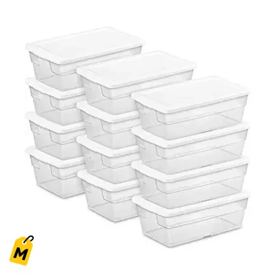 Sterilite 12 Cajas Plasticas Apilables Transparentes con Tapa para Organizar
