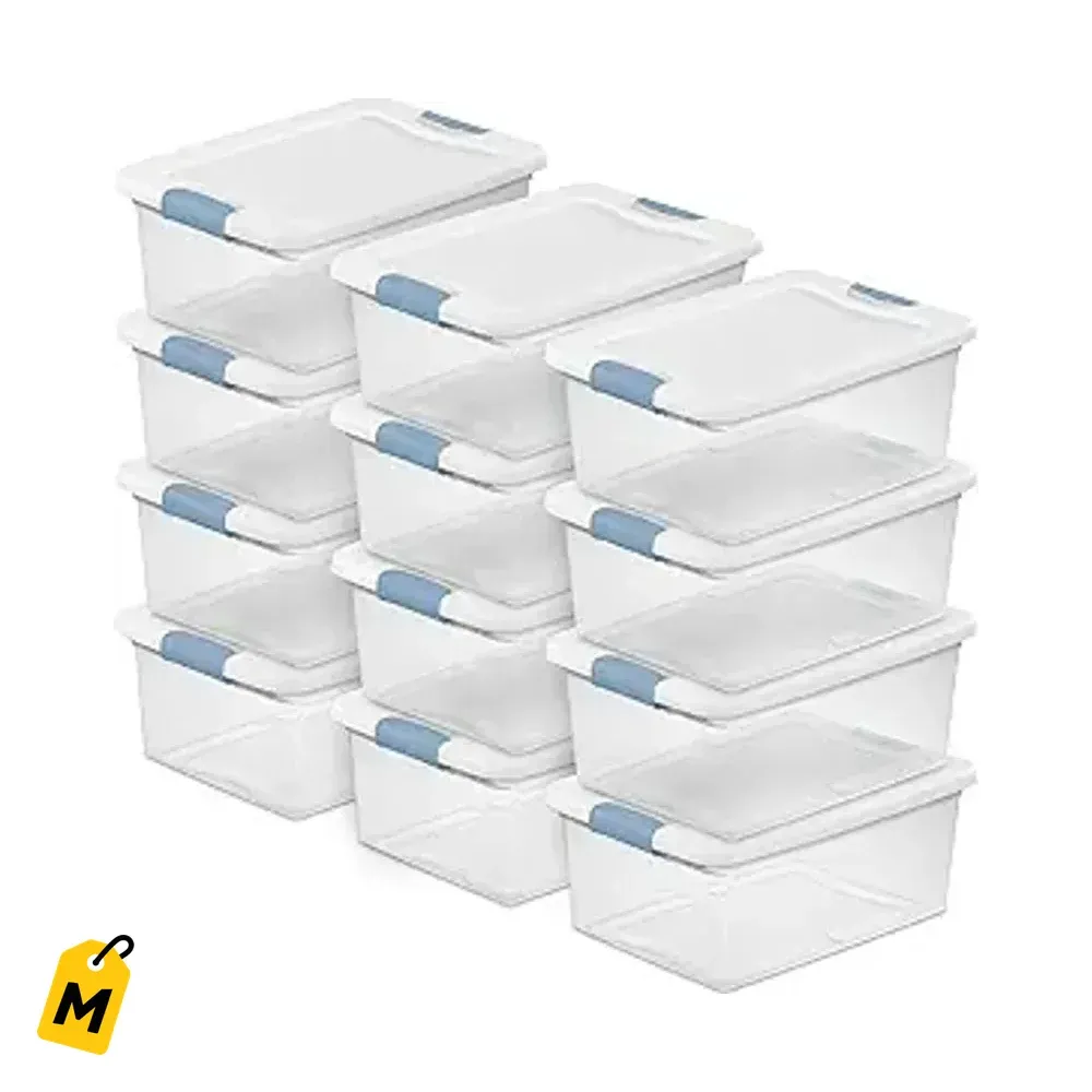 Sterilite Set 12 Cajas Organizadoras con Tapa y Cierre Plastico Transparente para el Hogar