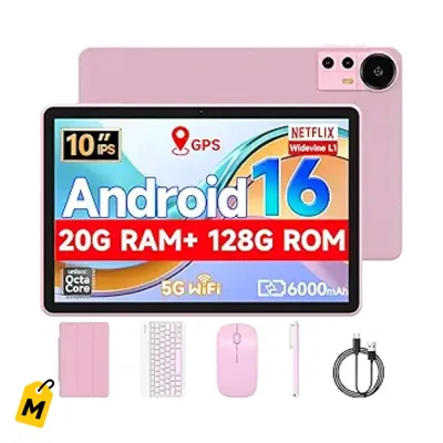 Tablet Nyxolaria 10.1 Android 16.0 - 20GB RAM, 128GB ROM, Bateria 6000mAh, Kit Rosado
