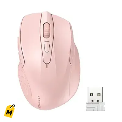 TECKNET Mouse Inalambrico Rosado 2.4G Ergonomico para Laptop PC 24 Meses Bateria