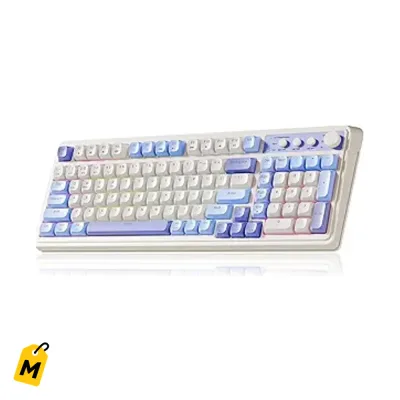AULA Teclado Gaming Morado Inalambrico 99 Teclas RGB Programable Pa Jugar Duro