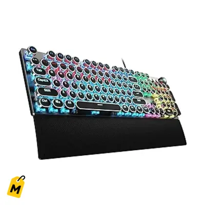 Teclado Gamer AULA F2088 Mecanico Retro Luces LED Switches Azules Cable USB