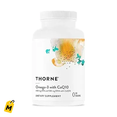 THORNE Omega-3 con CoQ10 | Aceite de Pescado EPA DHA | Cerebro, Corazon, Piel | 90 Capsula