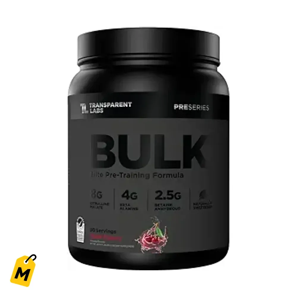 Transparent Labs Bulk Black Pre Entreno - Cereza Negra, Sin Azucar, Energia Pura