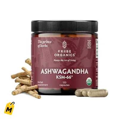 TRIBE ORGANICS Ashwagandha KSM 66 - Energia, Animo y Enfoque Natural - 120 Capsulas